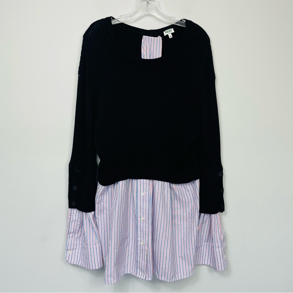 KENZO PARIS LAYERED RIBBED COTTON BLEND KNIT AND COTTON POPLIN SWEATER SHIRT XL - Picture 5 of 16